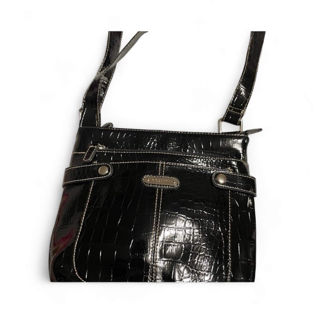 Rossetti Black Croc Embossed Faux Patent Leather Crossbody Bag - Picture 2 of 4